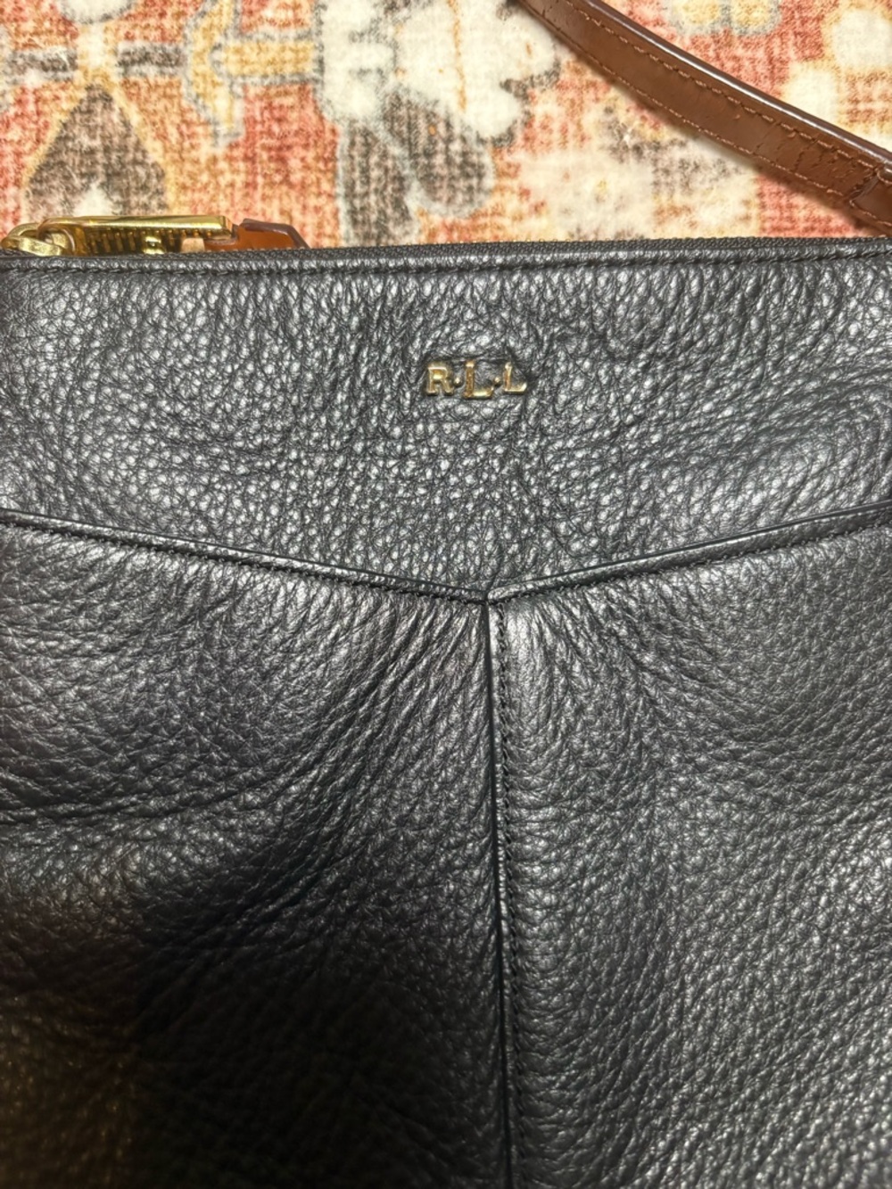 Ralph Lauren Black Pebbled Leather Crossbody with Brown Strap - Picture 4 of 16